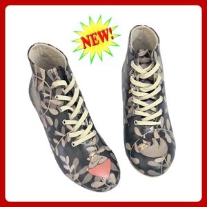 DOGO Women Sloth Print Ankle Boots EU 39 US 8.5 Vegan Leather Lace Up New Shoes